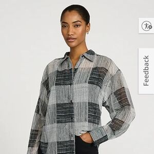 Express Black and Gray Plaid Button Down Shirt
